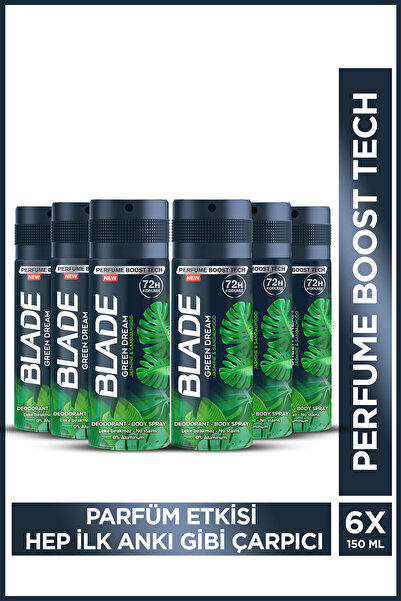 Blade Green Dream Erkek Alüminyumsuz Deodorant Body Spray 6x150ml Hızlı Kurur...