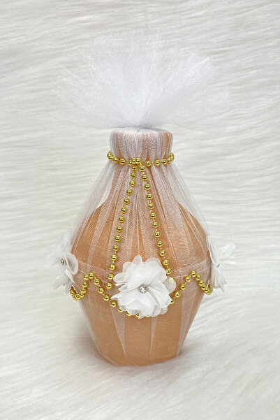 ZEYMERADE Beyaz Testi, Çiçek Ve Tül Süslü Gelin Kına Gecesi Testisi, Düğün Kı...