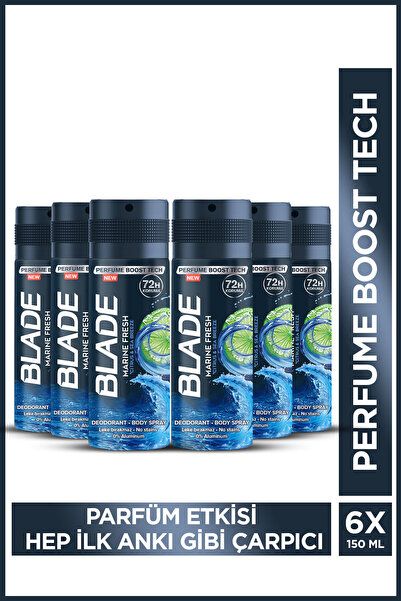 Blade Marine Fresh Erkek Alüminyumsuz Deodorant Body Spray 6x150ml Hızlı Kuru...