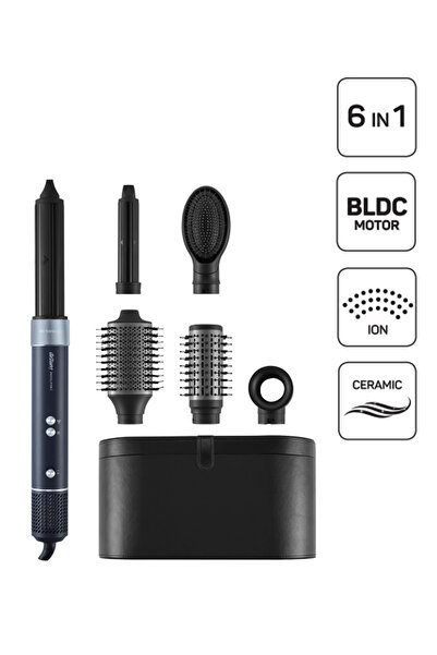 Arzum مصفف شعر أيوني يعمل بتقنية BLDC من AR5166 مع 6 رؤوس مختلفة، 1500 واط، أسود