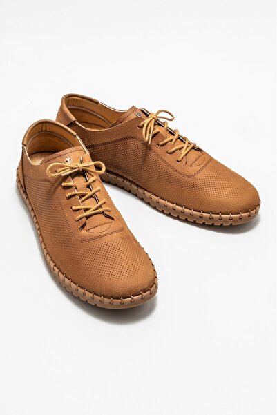 Elle Shoes Светлокафяви кожени мъжки ежедневни обувки