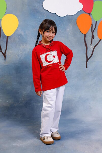 Perendi Tricou cu mânecă lungă pentru fete, cu imprimeu steagul turcesc – Cad...