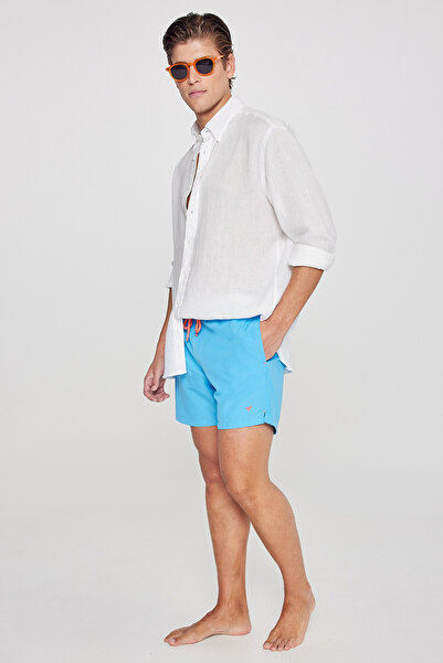 AC&Co / Altınyıldız Classics Ανδρικό μπλε μαγιό με μοτίβο Quick Dry με πλαϊνέ...