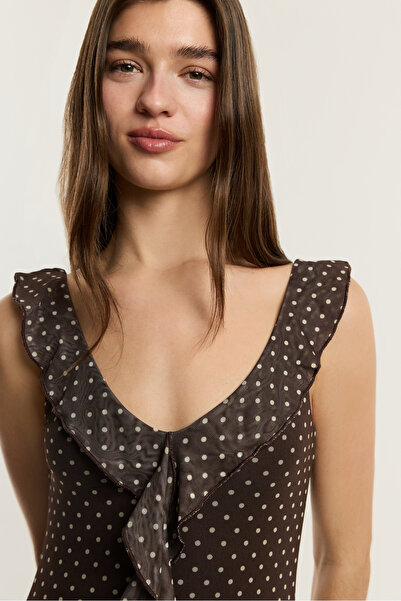 LEFTIES Γυναικείο διχτυωτό φόρεμα μίντι με βολάν