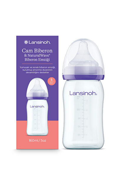 Lansinoh 160 ml Cam Biberon ve NaturalWave® Biberon Emziği (1Ay+)