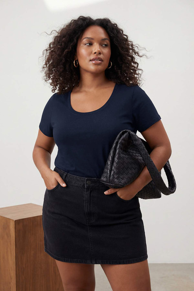 Trendyol Curve Μπλούζα Navy Blue Havuz Yaka πλέξη ριμπ Basic Πλεκτή Μπλούζα Μ...