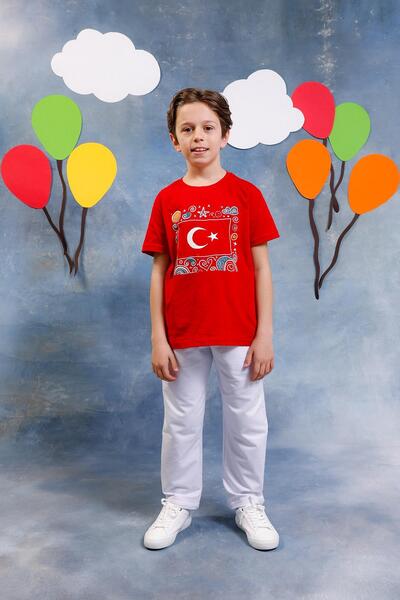 Perendi Unisex παιδικό σετ με κοντό μανίκι με στάμπα τουρκικής σημαίας