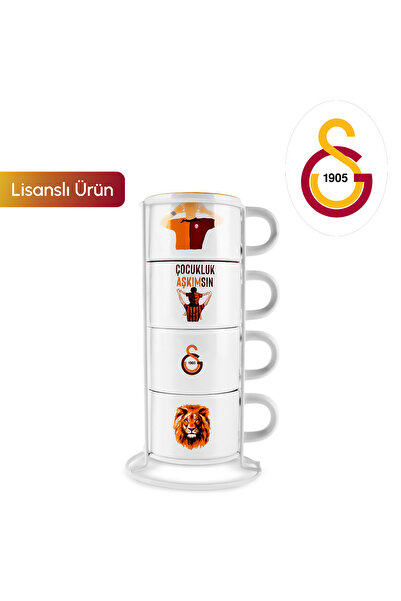 Karaca x Galatasaray Lisanslı 4 Kişilik Standlı Çay Fincan Takımı 180 ml