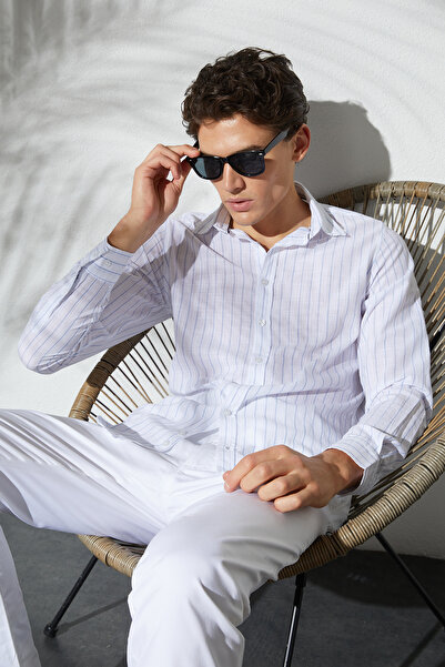 Tudors Ανδρικό πουκάμισο με μακριά μανίκια, στενή εφαρμογή και λεπτή γραμμή, ...