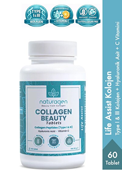 Naturagen Beauty Collagen 1000 mg 60 Tablet | Tip 1 & Tip 3 Kolajen | Hyaluro...