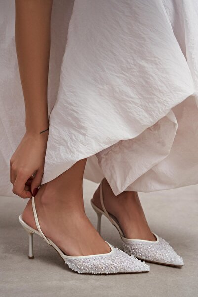 NİŞANTAŞI SHOES Γυναικεία παπούτσια με τακούνι Sara Sedef Mesh Bead με λεπτομ...