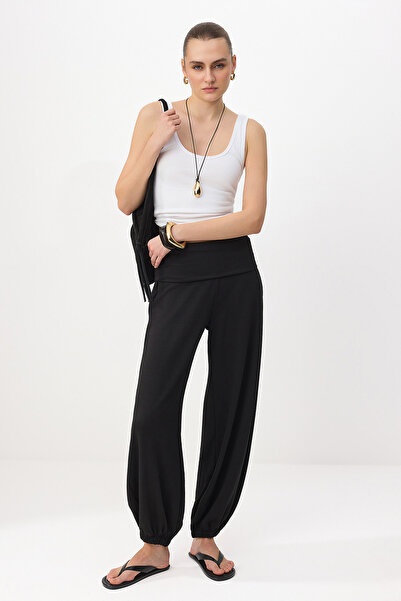 Συλλογή Trendyol Μαύρο Πλεκτό Παντελόνι Σαλβάρ/Ελαστικό με Ψηλόμεσο Τελείωμα ...