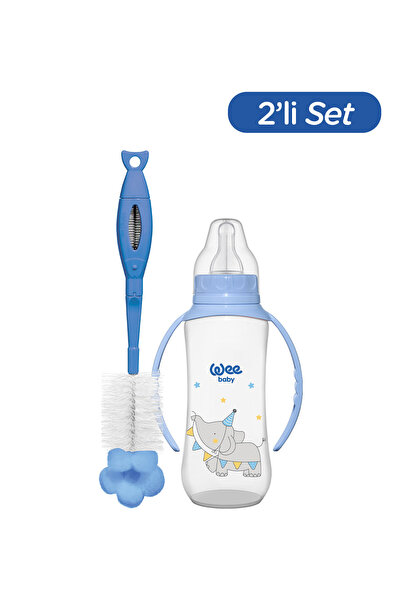 Wee Baby Klasik Kulplu PP Biberon 270 ml - MAVİ (Temizleme Seti)