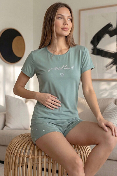 Pijamaevi Σετ γυναικεία πιτζάμες με κοντομάνικο σορτς από μπαμπού με πράσινο ...