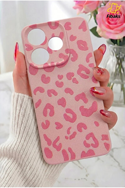 Fibaks Redmi 13 4G Kılıf Pembe Leopar Şık Tasarımlı Premium İnce Soft Silikon