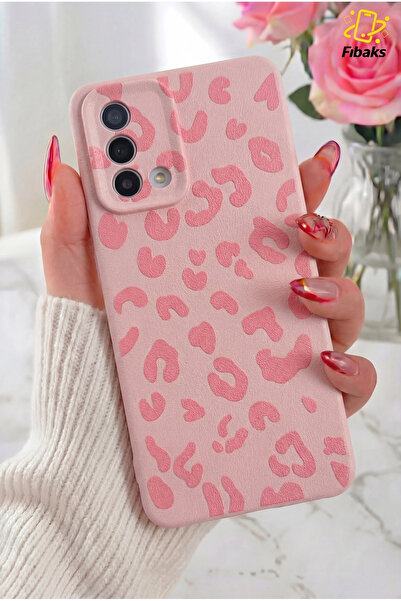 Fibaks Oppo A74 Kılıf Pembe Leopar Şık Tasarımlı Premium İnce Soft Silikon