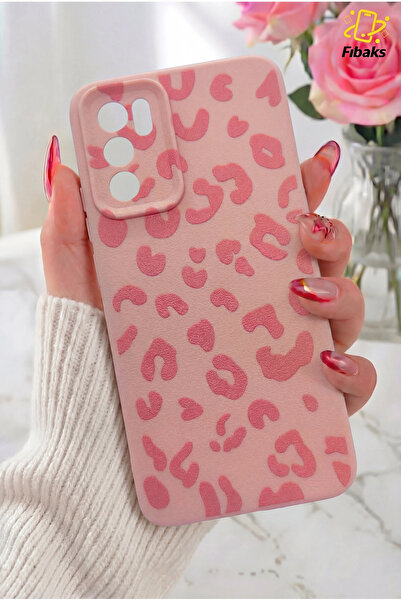 Fibaks Oppo A16 Kılıf Pembe Leopar Şık Tasarımlı Premium İnce Soft Silikon