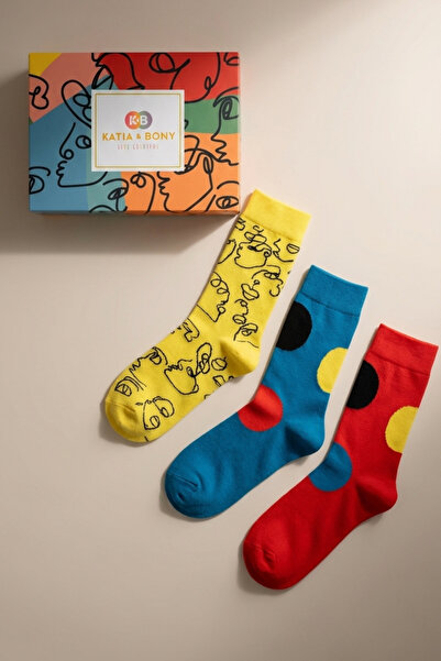 Katia&Bony Κάλτσες Socket με σχέδιο προσώπου, σετ 3 τεμαχίων