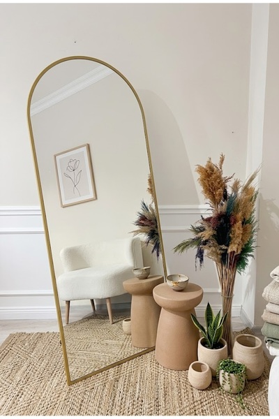 Metal Frame Height Mirror with Disassembled Leg 70x180 Gold - 4mm Şişecam Real Mirror