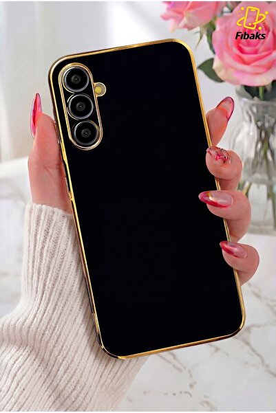 Fibaks Galaxy S20 Fe Kılıf Parlak Kenarlı Altın Işlemeli Kamera Korumalı Kapak