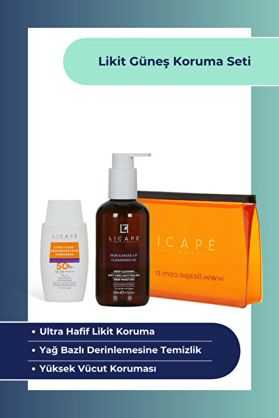 Licape Likit Güneş Koruma Seti | Likit Güneş Kremi SPF 50+ Cilt Temizleme Yağ...