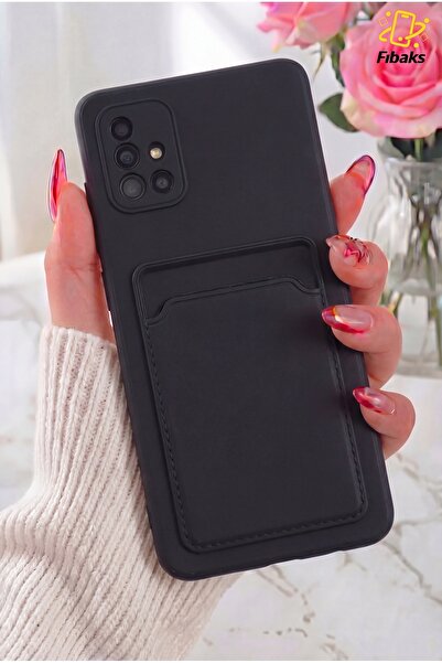 Fibaks Galaxy A51 Kamera Korumalı Kartlıklı Cüzdanlı Kırmızı Tuşlu Siyah Sili...