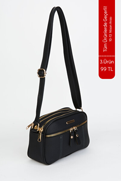 Vivaq Kadın Sincap Siyah 4 Bölmeli Suni Deri Orta Boy Fermuar Kapama El Kol V...