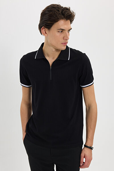 Tudors Ανδρικό μπλουζάκι εφαρμοστό Slim Fit 100% Βαμβάκι Ζακάρ με ίσιο γιακά ...