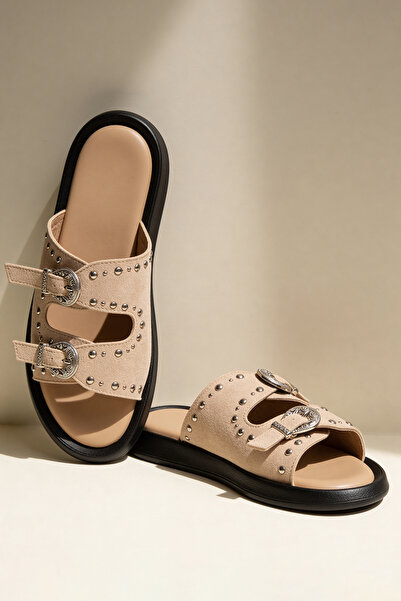 TRENDYOL SHOES Μπεζ Λεπτομέρεια με κρίκους Γυναικείο Διπλό Λουράκι Αντίκα Με ...