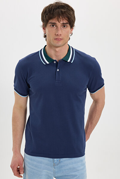 Tudors Ανδρικό μπλουζάκι με λεπτή εφαρμογή, 100% βαμβακερό, σε σκούρο μπλε χρ...