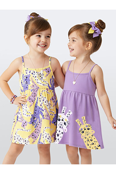 Denokids Καλοκαιρινό φόρεμα για κορίτσια 2 τεμαχίων Leopard Yellow Lilac