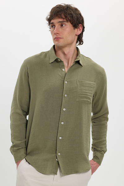 Tudors Ανδρικό πουκάμισο Relax Fit Comfortable Cut oversized Muslin Βισκόζη Μ...