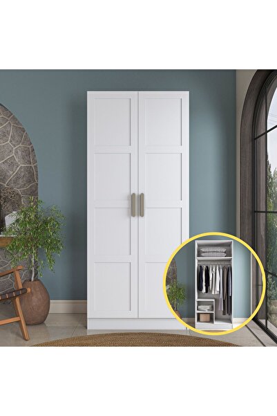 Rani Mobilya Rani BA227 Membran Kapaklı Gardırop 2 Raflı 2 Kapaklı Askılı Elb...