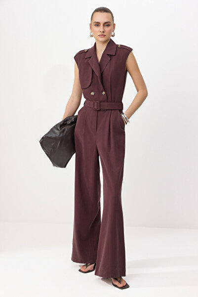 Trendyol Kollektion Pflaumenfarbener, gewölbter, langer, gewebter Overall aus...
