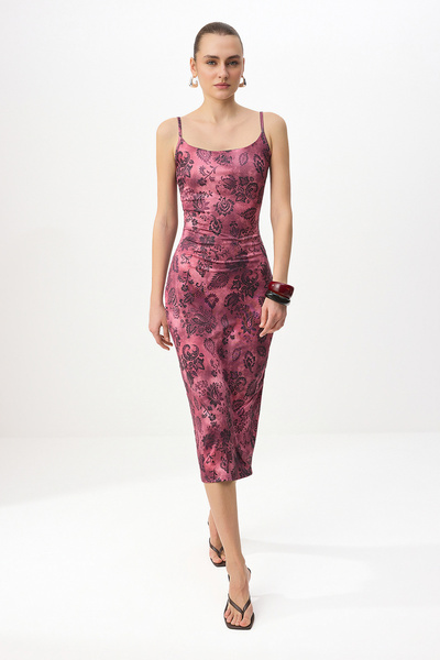 Συλλογή Trendyol Φόρεμα με λουλούδια δαμασκηνί, τετράγωνο λαιμόκοψη, λεπτές τ...