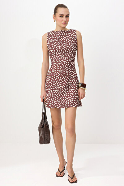 Συλλογή Trendyol Καφέ-Πολύχρωμο ίσιο φόρεμα σε γραμμή Α κοντό / Μίνι Υφαντό T...