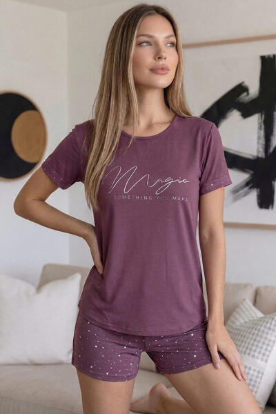 Pijamaevi Σετ γυναικείες πιτζάμες με κοντομάνικο σορτς από μπαμπού σε σκούρο ...