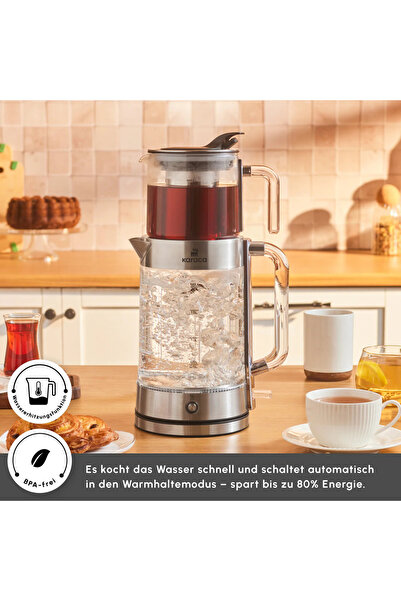 Karaca Karaca Luma Γυάλινη Μηχανή Παρασκευής Τσαγιού 0,8 Λίτρα Τσαγιέρα 2,0 Λ...