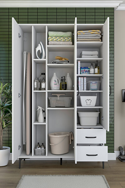 Rani Mobilya Rani KC105 Banyo Dolabı 3 Kapaklı 13 Raflı 2 Çekmeceli Çok Amaçl...