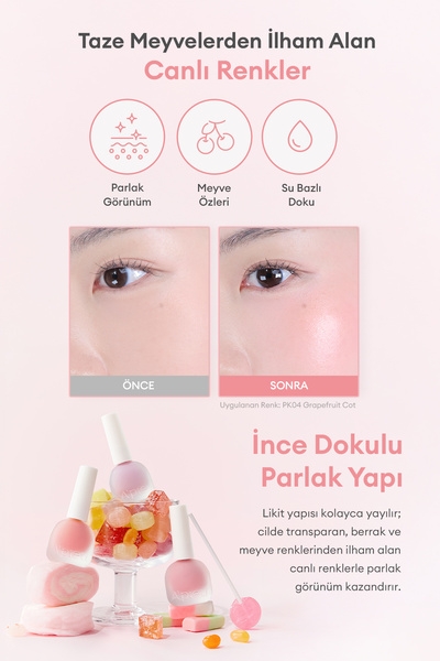 Missha Meyve Özlü, Nemli ve Parlak Bitişli, Doğal Görünümlü Likit Allık Juicy-Pang Water Blusher (SPK01)