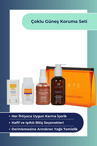 Licape Çoklu Güneş Koruma Seti | Stick + Likit + Işıltılı Güneş Kremi | Temiz...