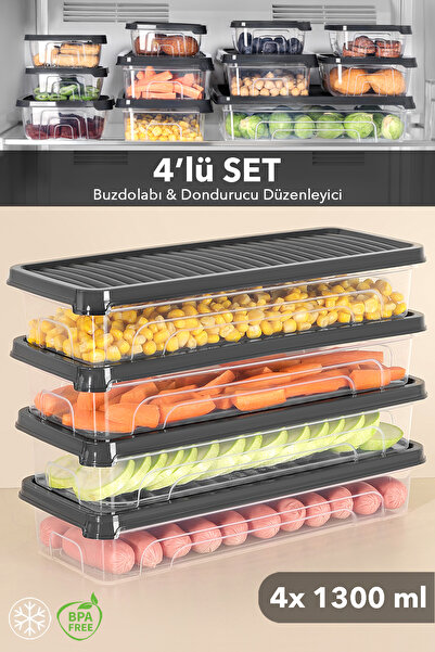 Meleni Home Anthracite 4 Pack Refrigerator Organizer - Δοχείο αποθήκευσης συμ...