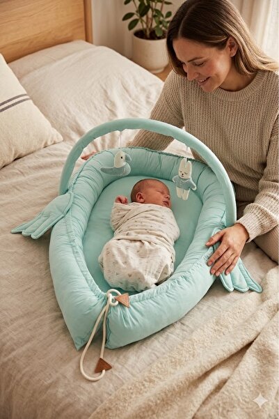 Wellgro Melek Kanatlı Babynest, Bebek Yatağı-mint, ilk Yatağım, Oyuncak Barlı...