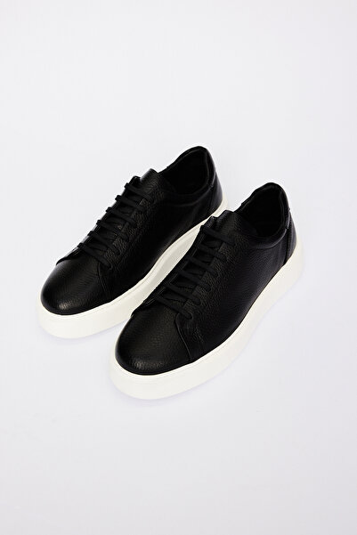 AC&Co / Altınyıldız Classics Erkek Siyah %100 Deri Rahat Taban Esnek Sneaker Ayakkabı