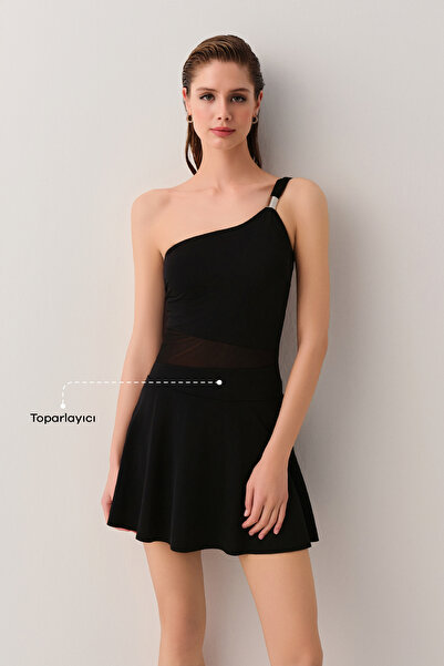 SUWEN Μαγιό με κορσέ με φούστα με έναν ώμο