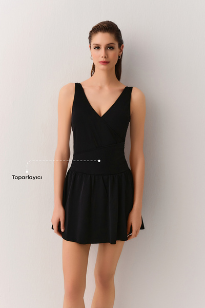 SUWEN Μαγιό με διπλό στήθος με φούστα και κορσέ