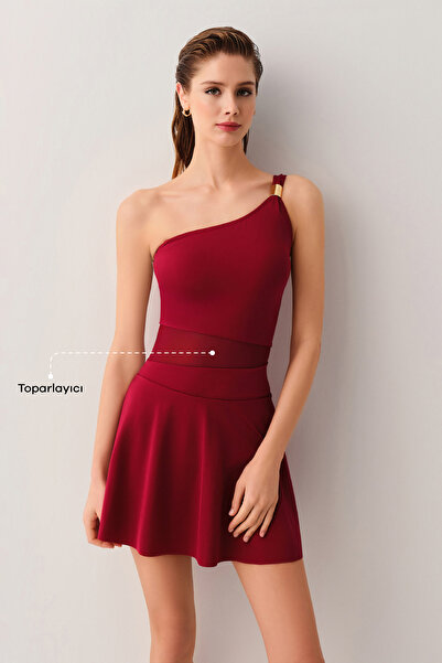 SUWEN Μαγιό με κορσέ με φούστα με έναν ώμο