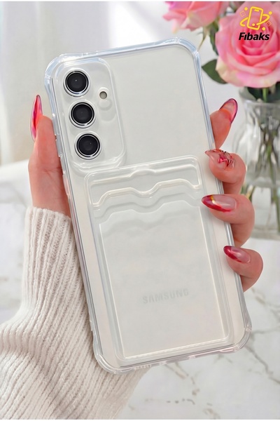 Fibaks Galaxy A55 Kılıf Kamera Koruma ve Köşe Korumalı Kartlıklı Cüzdanlı Dar...