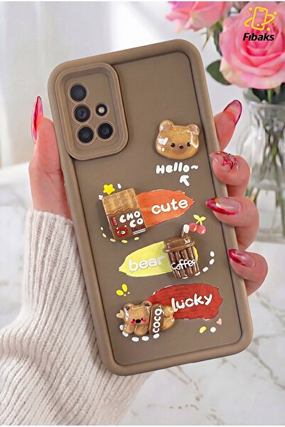 Fibaks Galaxy A51 Kılıf Tasarımlı Desenli Kamera Korumalı Ayıcık Kahve Renkli...