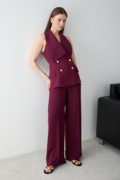 Trendyol Collection Set de țesături șifonate roșii Claret - Partea inferioară...